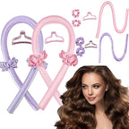 GADZHI Heatless Curling Rod Headband Heatless Hair Roller Curls Set for Long Hair No Heat Silk Hair Wrap Curler Ribbon for Overnight Sleep Hair Roller with Hair Claw Clip DIY Hair Styling Tools (2 set - pink+purple)
