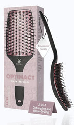 Curved Vented for Blow Drying - Boar Bristle Brush (Large) with Comfortable Handle - Soft Bristle Brush for Thick and Fine Hair - Natural Boar Bristles for Women, Men & Kids - Rose Gold