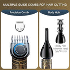 Beard Trimmer Kit Professional Hair Clipper Zero Gapped T-Blade Electric Shaver Razor Nose Body Trimmer for Men Cordless Grooming Kit 7 in 1