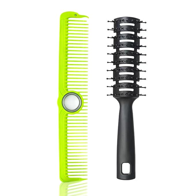 2Pcs Professional Barber Comb, Spinner Wide Tooth Hair Comb Anti Static Cutting Comb, Barbers Styling Curly Parting Set for Men and Women All Hair Types (Green)