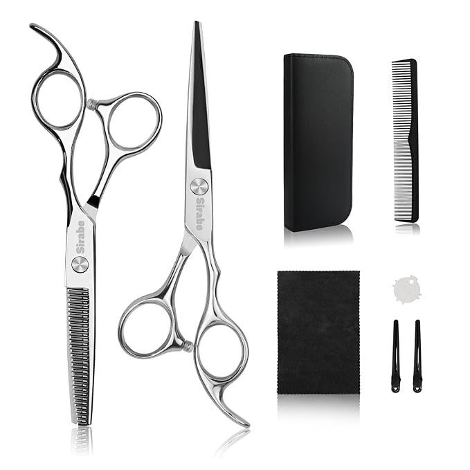 Hair Cutting Scissors Thinning Shears Kit, 6.5 inch Professional Haircut Scissors for Beard Trimming Shaping with Comb Case, Hairdressing Shears Set