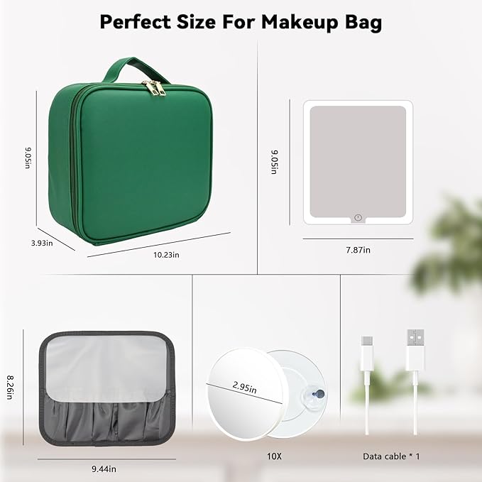 Travel Makeup Bag with LED Mirror and 10x magnifying glass with 3 Lighted - Image 8