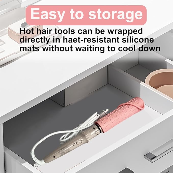 Flat Iron Heat Resistant Silicone Mat for Curling Iron, Hair Straightener Heat Pad, Curling Iron Sleeve, Travel Case Heat Resistant and Other Hair Styling Tools, for Counter, 9 x 6.5 in, Pink