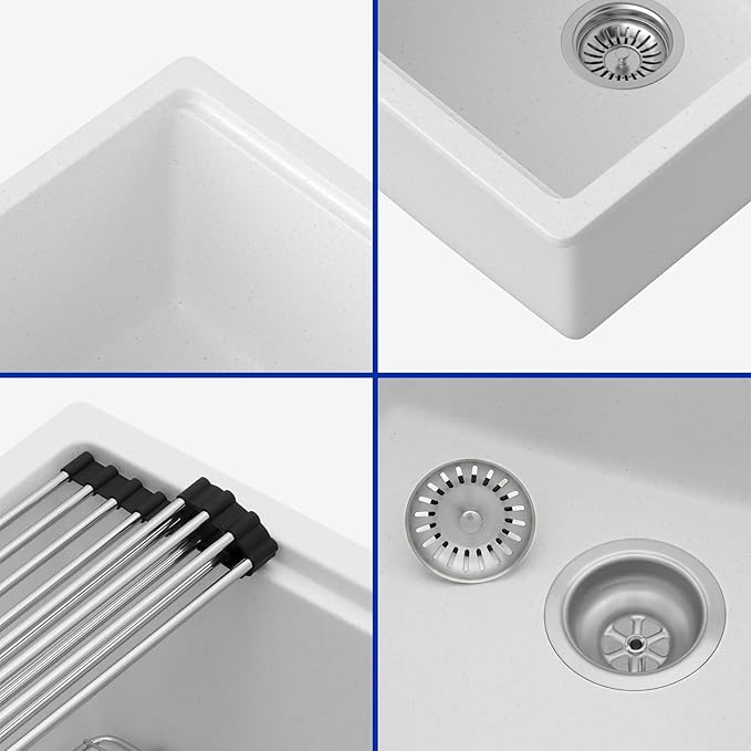 Dcolora 28 Inch White Undermount Kitchen Sink Workstation Single Bowl Modern - Image 7
