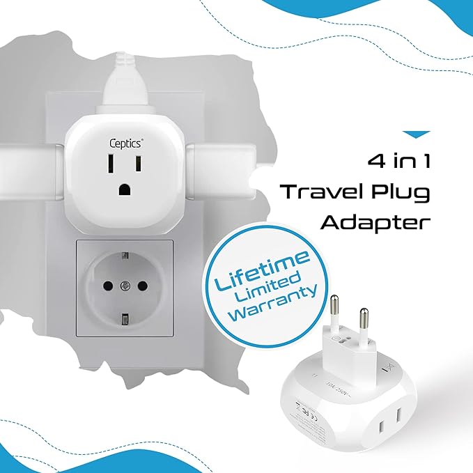 Ceptics European Travel Plug Adapter Europe Power Adaptor Charger 4 Input - Image 6