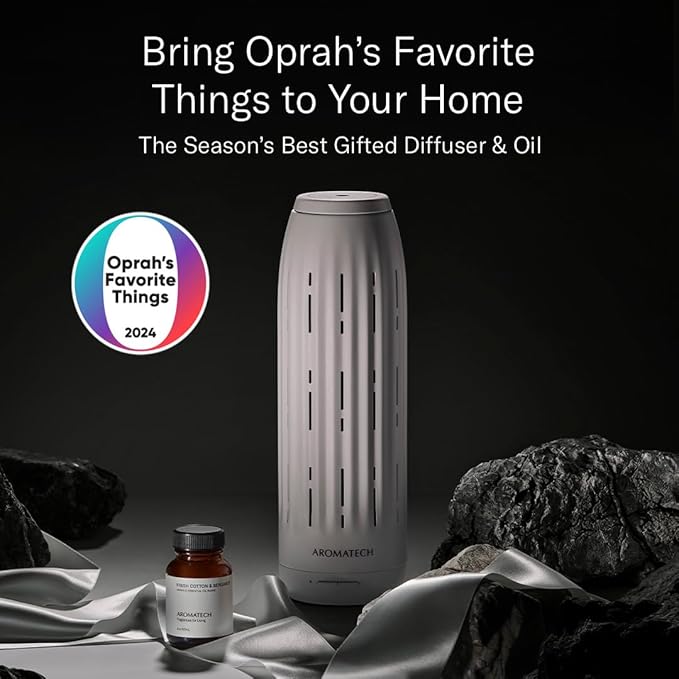AromaTech Ambience Scent Diffuser for Essential Oil Blends & Fragrances – Waterless Scent Machine w/Bluetooth for Home, Bathroom Boutiques, Hotel, Spa – White Stone with 60 ml Oil