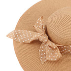 Wide Brim Sun Hat for Women Floppy Straw Hat Summer Beach Hats Fashionable Trendy Hats Sun Protection UPF 50+ (1 Pc：khaki+white Dot Hat, 4.7" Brim)