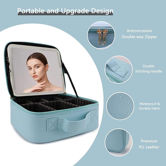 Makeup Bag with Led Mirror, Travel Makeup Organizer with 3 Color Setting - Image 4