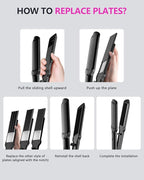 Hair Crimper Waver, Professional Hair Straightener Beach Waves Curling with 4 Interchangeable Ceramic Plates | Auto Temp Control for All Hair Types | Quick Heat Wide Plate Styling Tool & Straightener