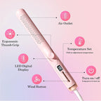 Hahahope Hair Straightener Curler 2-in-1: 1.25" Flat Iron for Women - Curling Wand 360° Airflow Cooling Vents Titanium Ionic for Less Frizz - 5 Temps & Auto Off Dual Voltage (Pink)