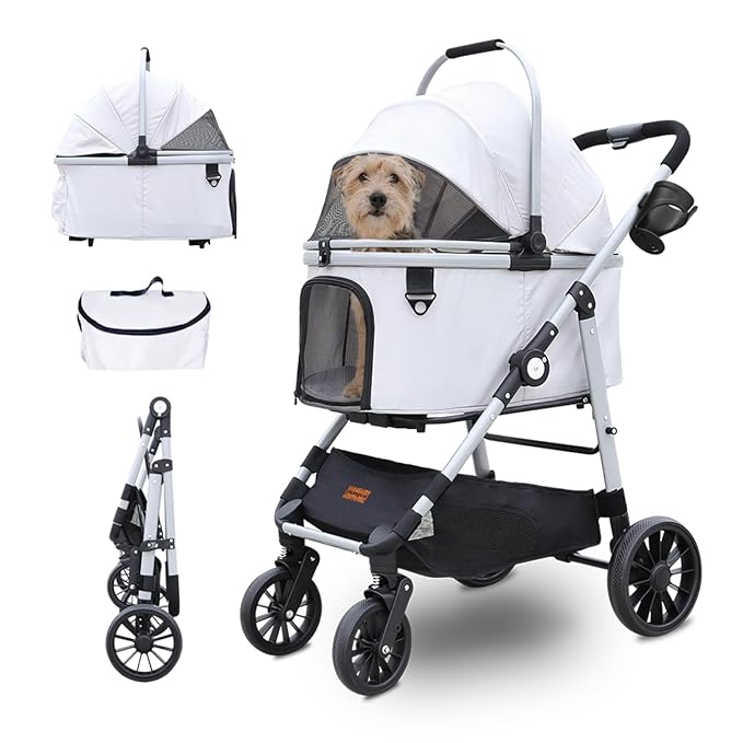 Dog Cat Stroller, Foldable 4 Wheels Dog Stroller by quolliter