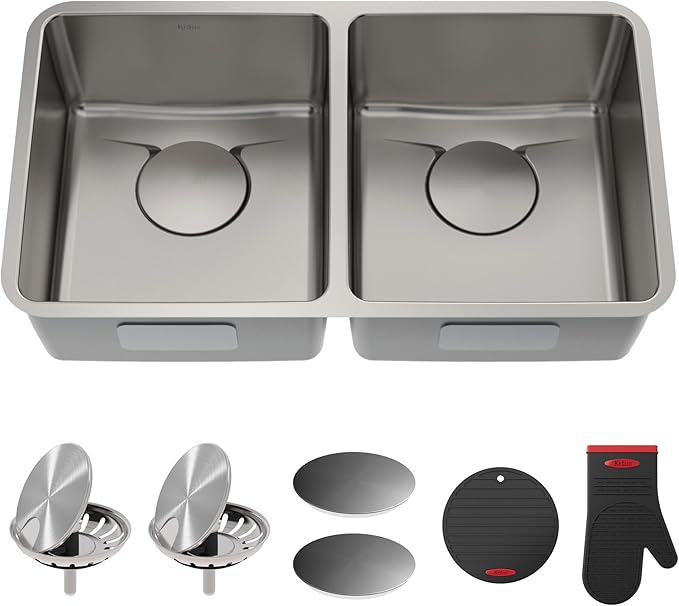 KRAUS Dex 33-Inch Undermount 50/50 Double Bowl TRU16 Gauge Stainless Steel by KRAUS