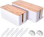 2 Pack Large Cable Management Box – Wooden Style Cord Organizer and Cover by Chouky