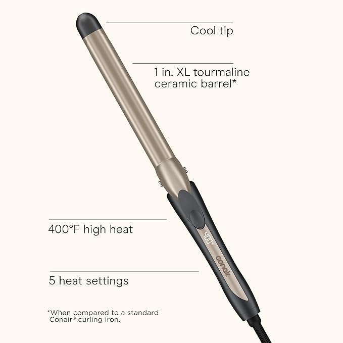 INFINITIPRO BY CONAIR Tourmaline Ceramic Long Barrel 1-Inch XL Curling Iron, 1-Inch Extra Long Barrel Produces Classic Curls, Hair Curler for Use on All Hair, Dark Grey