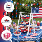 3 Tier Patriotic Star Serving Tray Red White Blue Wooden 4th of July Dessert Platters Independence Day 12" (Independence Day)
