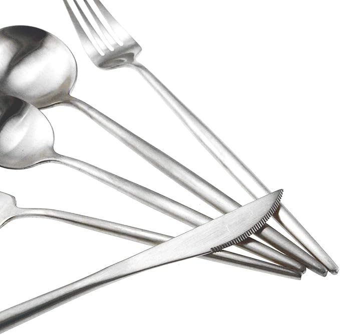 Matte Silver Silverware Set, Gugrida 5-Piece 18/10 Stainless Steel Satin Finish - Image 3