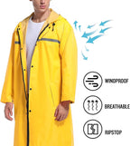 Mens Long Hooded Safety Rain Jacket Waterproof Emergency Raincoat Poncho - Image 5