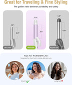 Europe Travel Curling Iron Mini: Dual Voltage Curling Iron for Traveling - Mini Travel Curling Irons 1 Inch with US Plug,Purple 390℉ for Fine/Damaged Short Hair