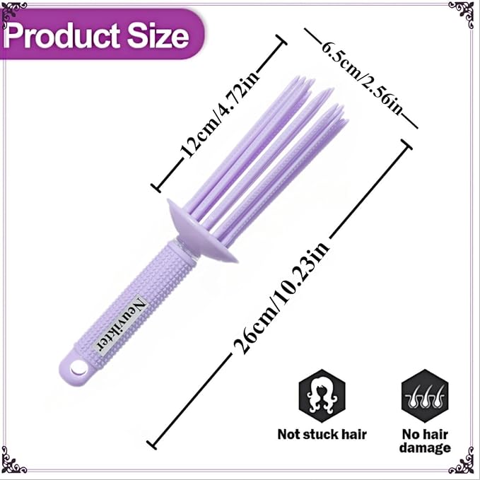 17 Teeth Curly Hair Brush, Curl Defining Brush, Curling Roll Comb, Perfect for Hair Salon & Home Use (Silicone Purple)