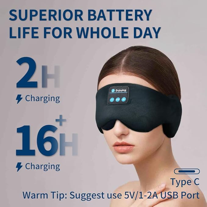 Bluetooth 5.4 Headphones Headband Eye Mask Wireless Sleep Mask，Blackout - Image 2