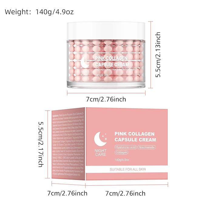 Pink Collage Capsule Face Cream,Moisturizer Capsule Facial Cream,Hydrating Night Face Cream Skincare 4.9 OZ