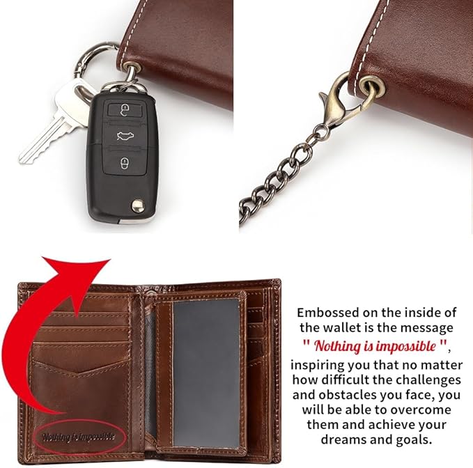 Holder for AirTag Men's Wallet Genuine Leather Purse RFID Blocking Bifold - Image 5