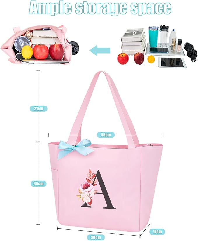 Vavabox Tote Bag, A-Z Initial Monogrammed Waterproof Tote Bag, Bridesmaid Gifts - Image 2