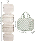 Narwey Hanging Toiletry Bag for Women Travel Checkered Makeup Bag Organizer - Image 7