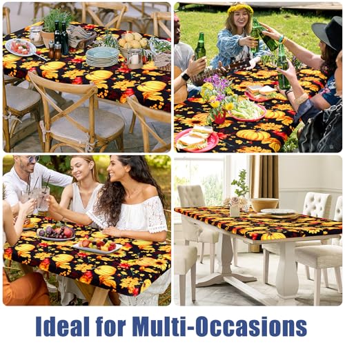 2 Pack Rectangle Spandex 6FT Elastic Fitted Thanksgiving Tablecloth (Rust & Black / 72" x 30" (Rectangular))