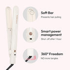 VODANA Professional Softbar Flat Iron - Ceramic Straightener with Patented Silicone Bar, Smooth & Quick Styling, Healthy Hair Solution, Dual Voltage for Worldwide Use (1 inch, Ivory)