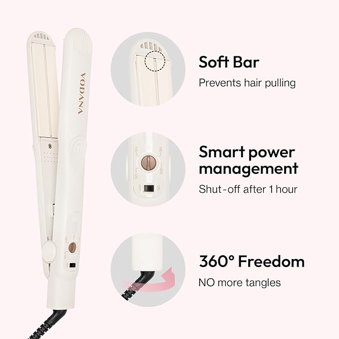 VODANA Professional Softbar Flat Iron - Ceramic Straightener with Patented Silicone Bar, Smooth & Quick Styling, Healthy Hair Solution, Dual Voltage for Worldwide Use (1 inch, Ivory)