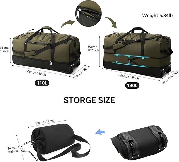 110L/140L Expandable Soft-Sided Foldable Duffle Bag - Image 4