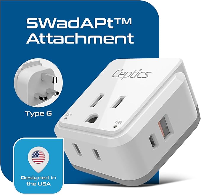 Ceptics UK, Ireland Power Adapter Travel, Safe Dual USB & USB-C 3.1A - Image 4