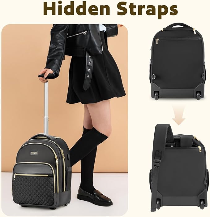 Small Rolling Backpack for Women, Lightweight Travel Backpack - Image 7