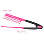 EasyGlide-V Hair Straightener and Detangler - Rat Tail Style V-Comb for Sectioning, Flat Ironing, Blow Drying, Keratin Comb for Tangled Hair, Spring Grip, Heat Resistant (Pink)