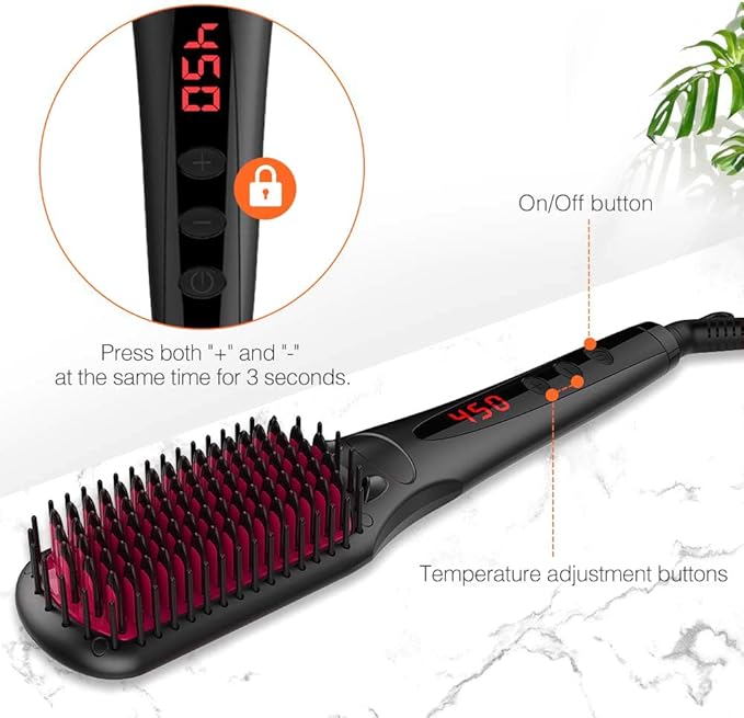 ion Hair Straightener Brush, Anti-Scald hot Hair Styling Tools & appliances Comb for Natural Thick Hair Women, Portable Electric Ceramic Heated Hair straightening Brush