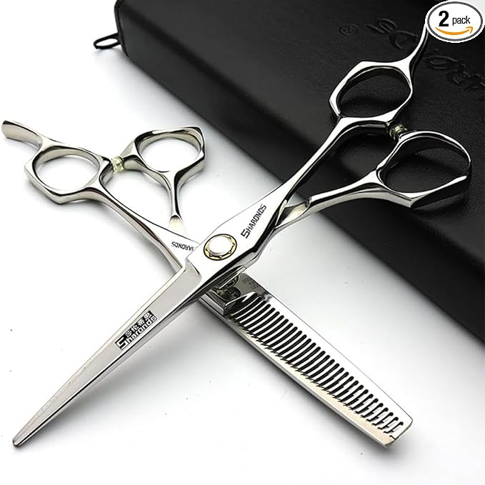 SHARONDS 6 Inch 440C High Hardness Stainless Steel Hair Scissors Hair Salon Hair Stylist Cutting Thinning Tool Barber Special (scissors set) (6 inch 2pc-D)