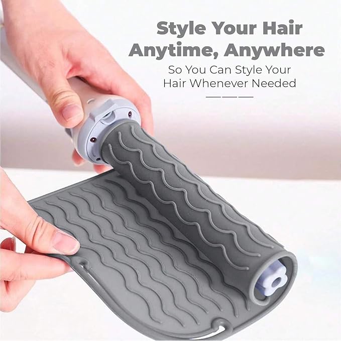 Flat Iron Heat Resistant Silicone Mat for Curling Iron, Hair Straightener Pad, Sleeve, Travel Case and Other Styling Tools, for Counter, 9 x 6.5 in, Gray