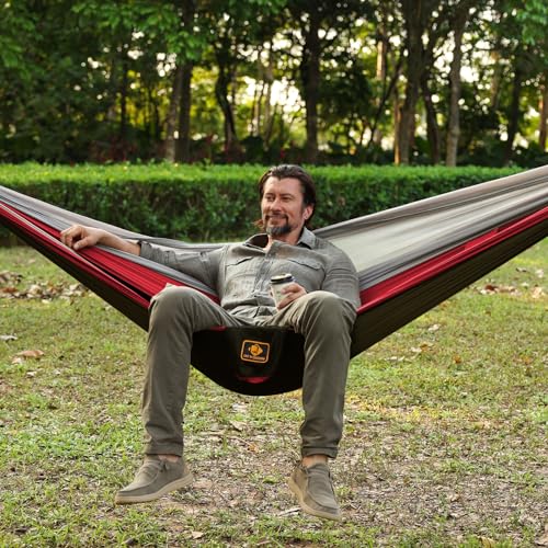 Camping Hammock with Mosquito Net (Black&red / X-Large)