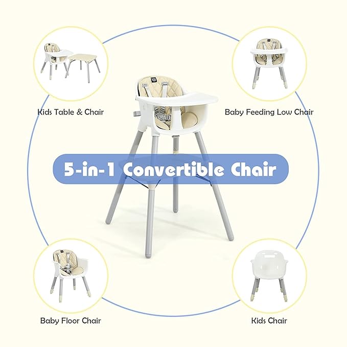 BABY JOY High Chair, 5 in 1 Convertible Highchair - Image 2