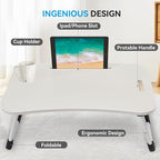 BUYIFY Folding Lap Desk, 23 Inch Portable Wood White Laptop Bed Desk Lap Desk - Image 4