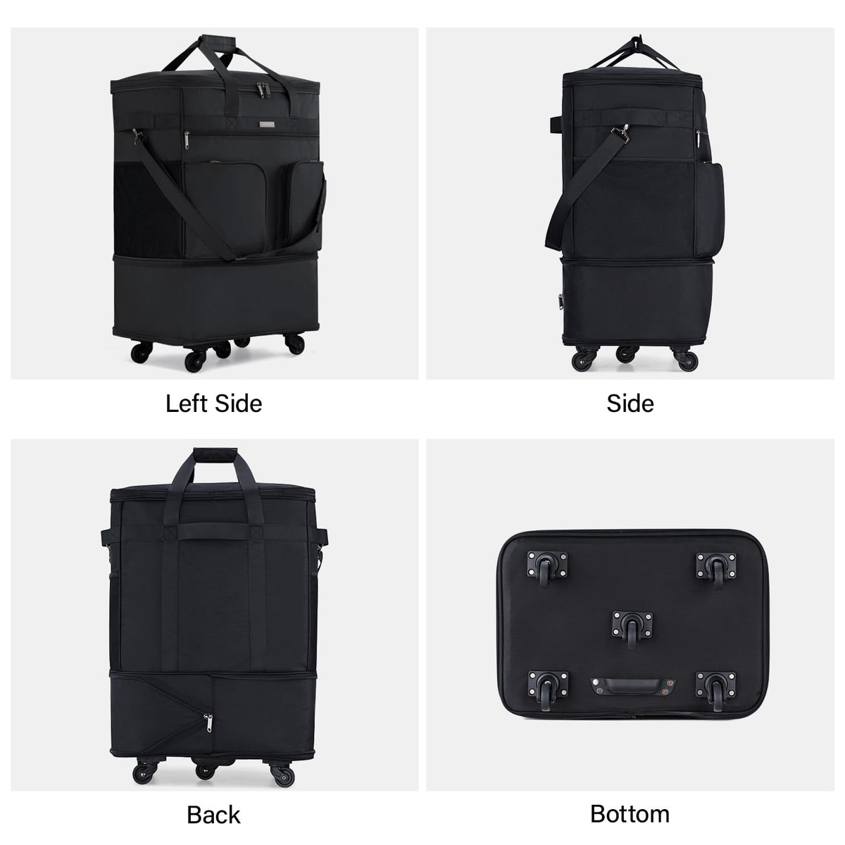 Expandable Collapsible Luggage with Wheels (Black-1)
