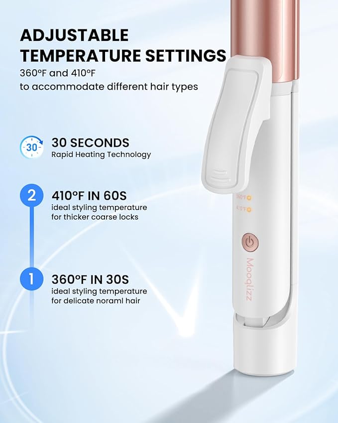 Dual Voltage Curling Iron, Mini Travel Size Curling Iron for European, 1 1/4 Inch Ceramic Plates Hair Straightener with Adjustable Temperature, European Plug Included