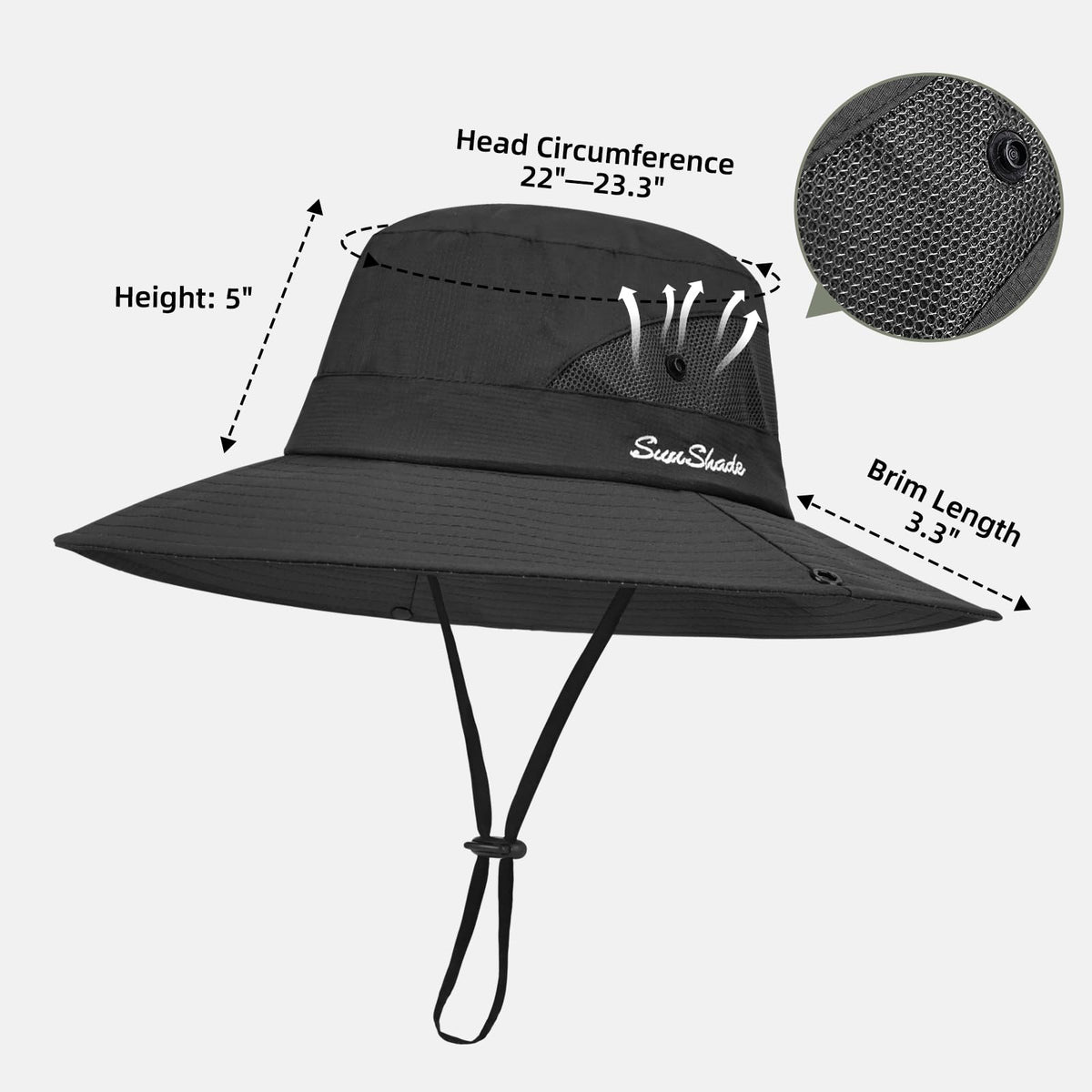 Ponytail Sun Bucket Hats for Women UV Protection Foldable Wide Brim (1 Pack-black)