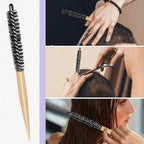 2 Styles Small Round Brush, Wooden Mini Hair Brush Roller Quiff Hair Combs, Mustache Brush, Travel Nylon Hairdressing Brushes Styling Volume Hairbrush for Curling, Short, Thin Hair