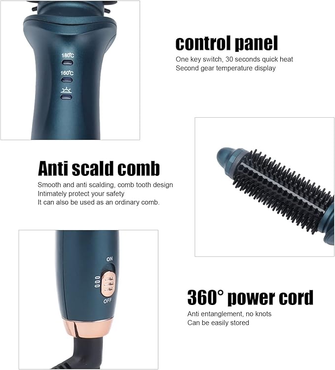 Ejoyous 2 in 1 Curling Brush, Dual Purpose Curling Brush, Anti Scalding Design, Green, Small