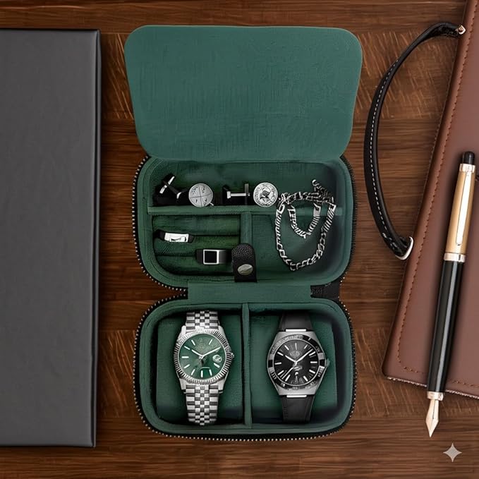 Galis Luxury Watch Case for Men High End Portable 2-Slot Watch Holder and Watch - Image 7
