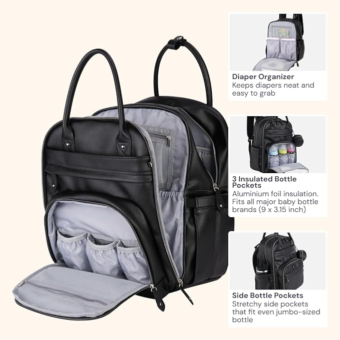BabbleRoo Leather Diaper Bag Backpack - Image 5