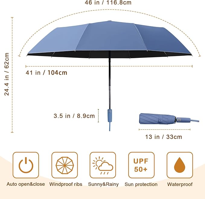 2-Pack Windproof, Waterproof, UV-Blocking Portable Travel Umbrella, Compact Sun - Image 2