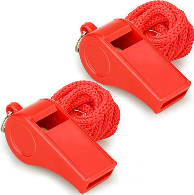 Red Emergency Whistles with Lanyard, Loud Crisp Sound, 2 Packs Plastic Whistles by Hipat